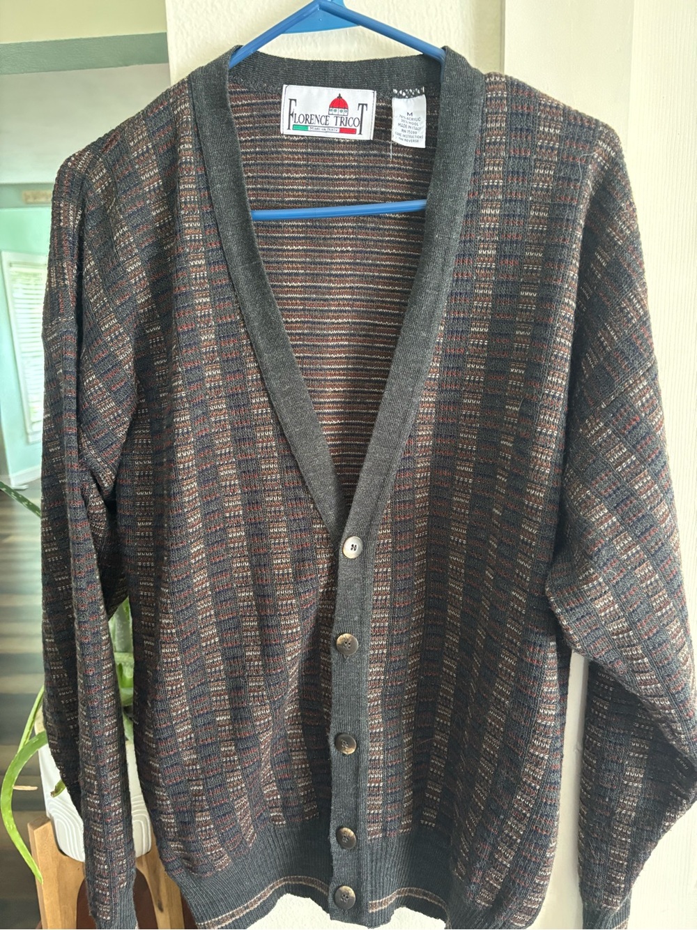 Vintage Florence Triot Italy wool Grandpa Cardigan Geometric Plaid
